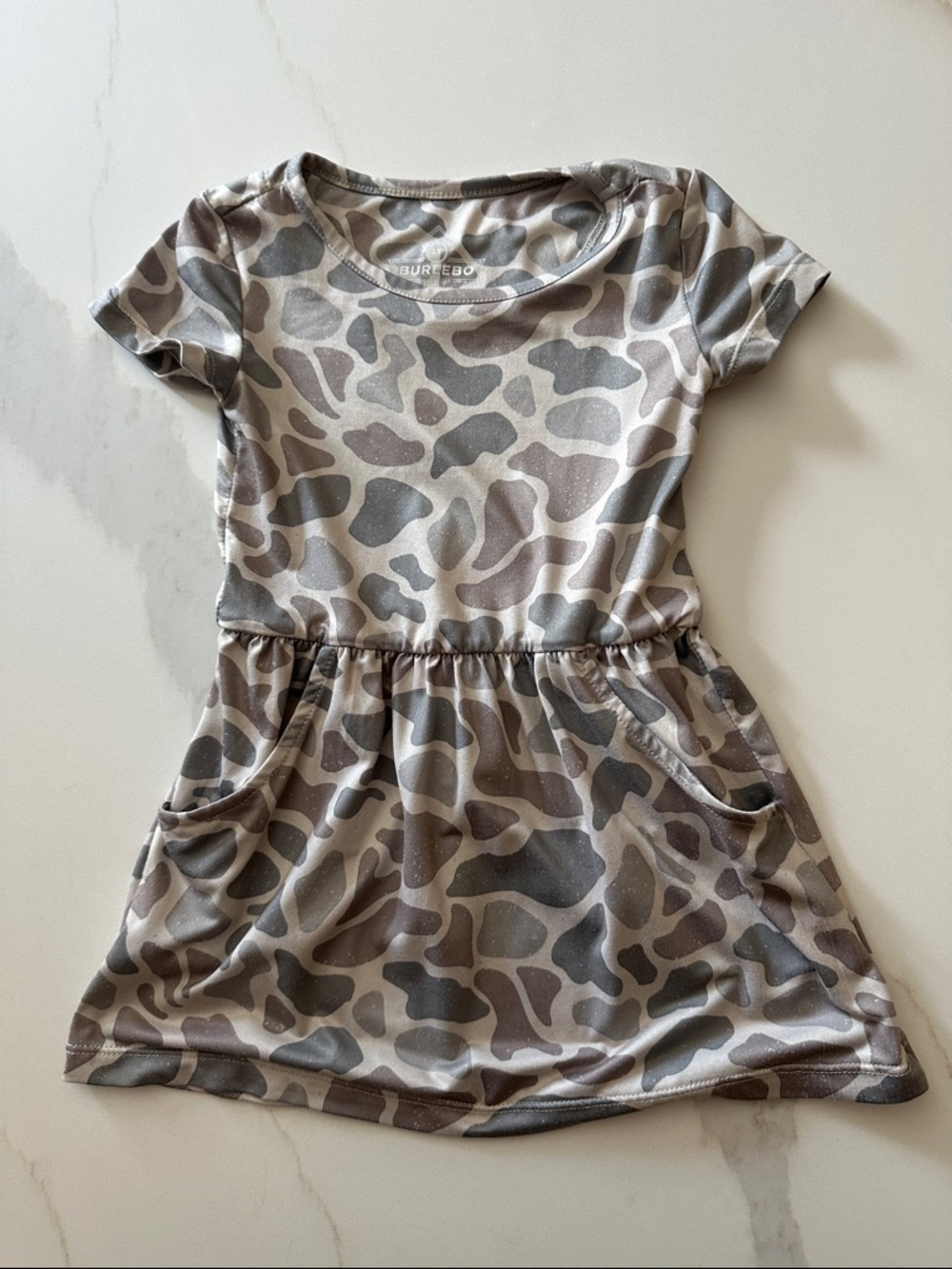Girls' Neutral Gray Camouflage Print Pocket Dress